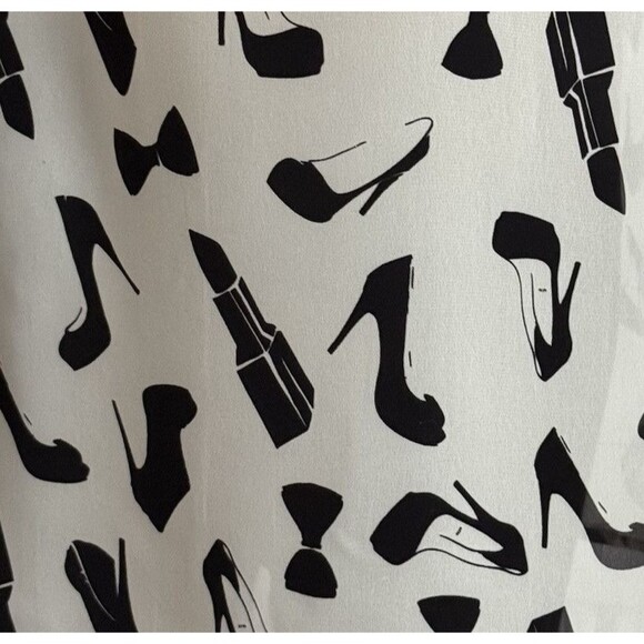 Kardashian Kollection Blouse Medium Sheer White Black Bow Heel Lipstick Print - Picture 9 of 13